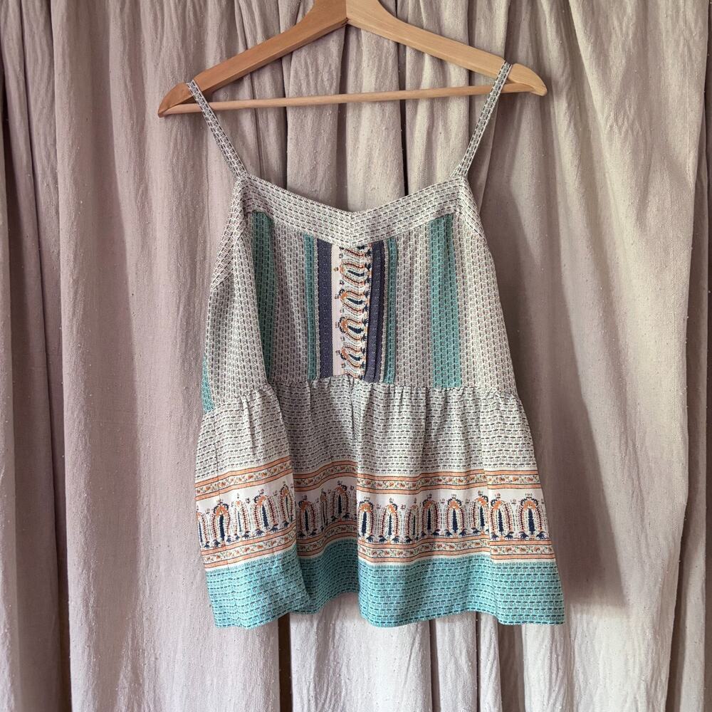 Vanessaโ Virginia 100% Silk Paisley Border Print Cami Tank Top 10